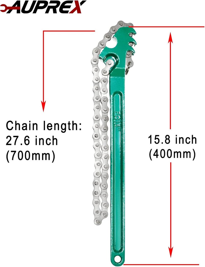 AUPREX 16 Inch Sturdy Adjustable Heavy Duty Ratcheting Chain Oil Filter Wrench Reversible Chain Style Pipe Fitter Wrench With Multi-Purpose Compatible With Max 8 Inch Diameter - Image 2